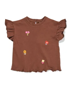 baby T-shirt jersey bloemen bruin