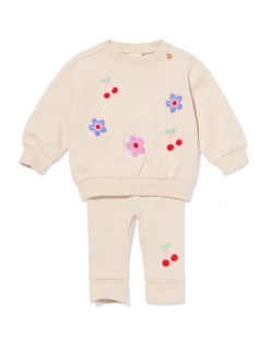 babykledingset sweatstof bloemen ecru