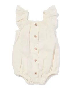 babyromper geborduurde bloemen ecru