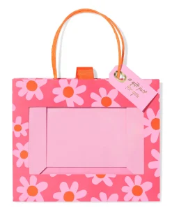 cadeautas 24x20x11cm bloemenprint met venster roze/oranje