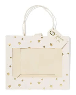 cadeautas 24x11x20cm sterren met venster goud