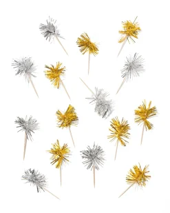 cocktailprikkers 8cm goud-zilver - 15 stuks