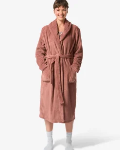 dames badjas rib fleece middenbruin