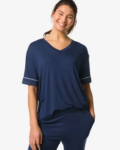 dames pyjamatop viscose donkerblauw