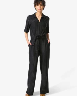 damesjumpsuit Eva jersey strepen zwart/wit