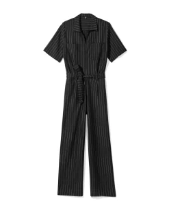 damesjumpsuit Eva jersey strepen zwart/wit