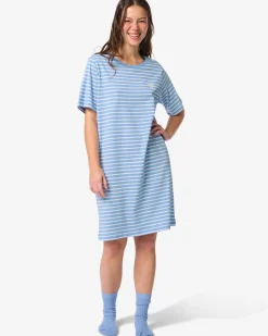 damesnachthemd jersey strepen blauw