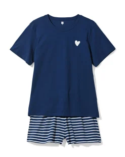 damesshortama jersey strepen donkerblauw