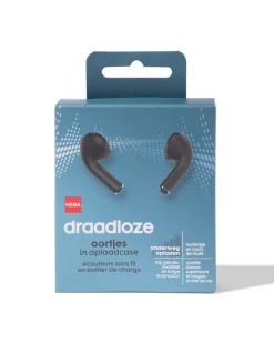 draadloze oortjes in oplaadcase zwart