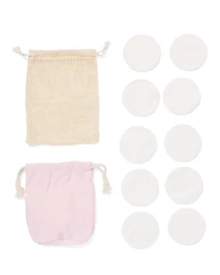 herbruikbare make-up pads bamboe met was- en bewaarzakje Ø8cm - 10 stuks