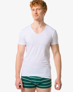 heren ondershirt slim fit v-hals naadloos - 2 stuks wit