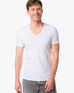 heren ondershirt slim fit v-hals naadloos - 2 stuks wit