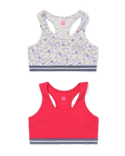 kinder crop top bloem - 2 stuks roze