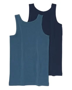 kinder hemden basic stretch katoen - 2 stuks blauw