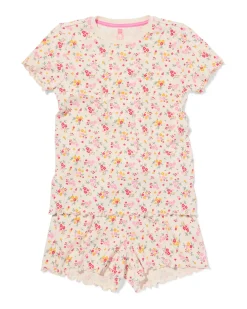 kinder shortama rib bloemen gebroken wit