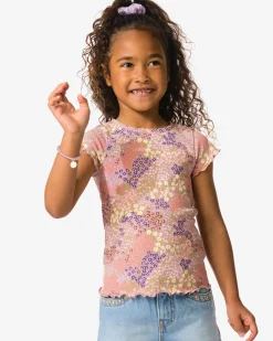 kinder T-shirt jersey bloemen oudroze