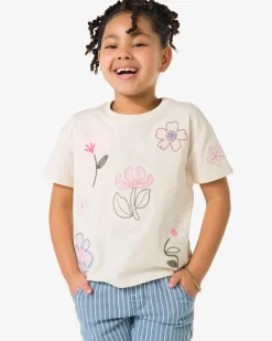 kinder T-shirt jersey bloemen ecru