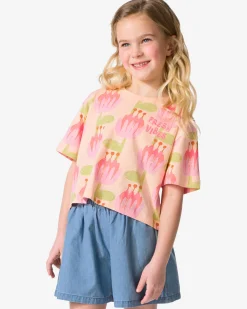 kinder T-shirt jersey bloemen lichtroze