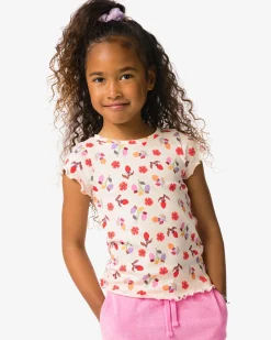 kinder T-shirt jersey bloemen ecru
