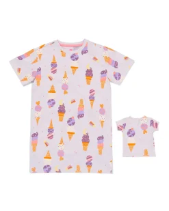kindernachthemd ijsjes met poppenpyjama paars