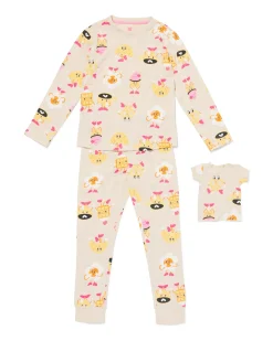 kinderpyjama ontbijt met poppenpyjama gebroken wit