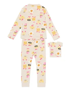 kinderpyjama ontbijt met poppenpyjama gebroken wit