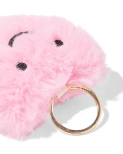 sleutelhanger 6x2.5cm fluffy hartvorm met gezichtje roze